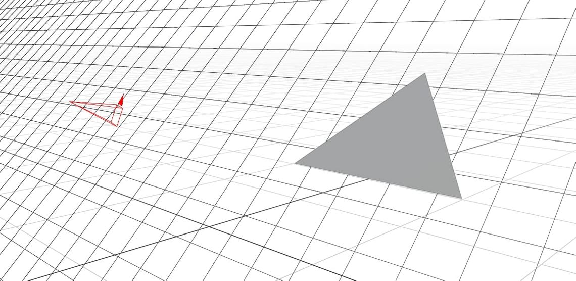 The plane is shown as an infinite grid that the triangle is sitting on