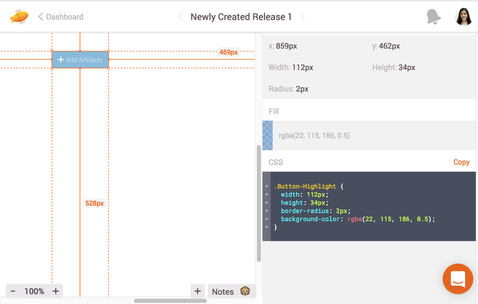 Zeplin, Select elements from the design to inspect or download as svg