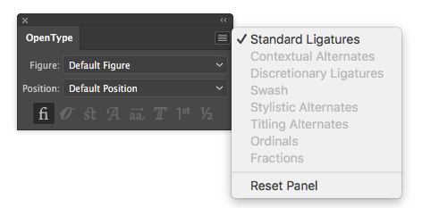 Illustrator Opentype options